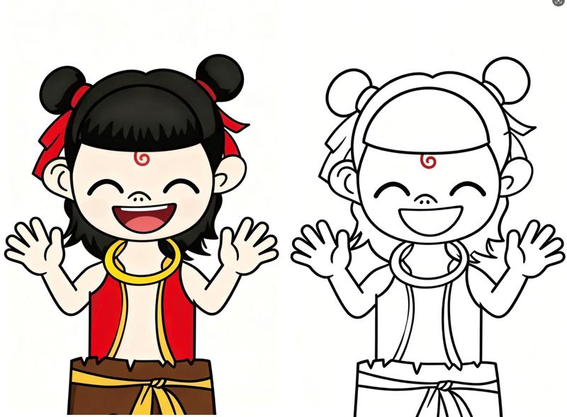 哪吒简笔画教程：轻松画出神话英雄哪吒，附详细步骤与创意涂色 简笔画JPG格式图片素材