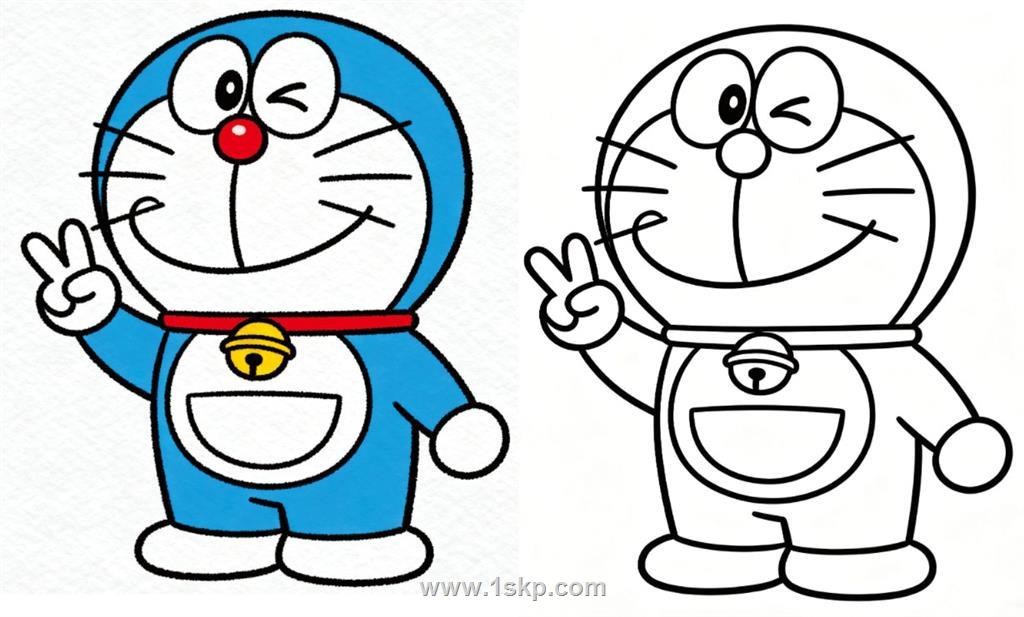 简笔画：哆啦A梦机器猫比个耶 简笔画JPG格式图片素材