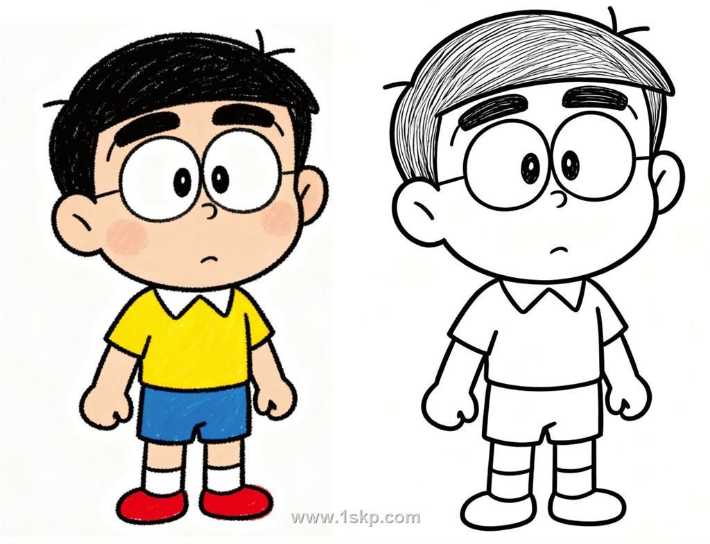 简笔画：野比大雄康夫人物画 简笔画JPG格式图片素材