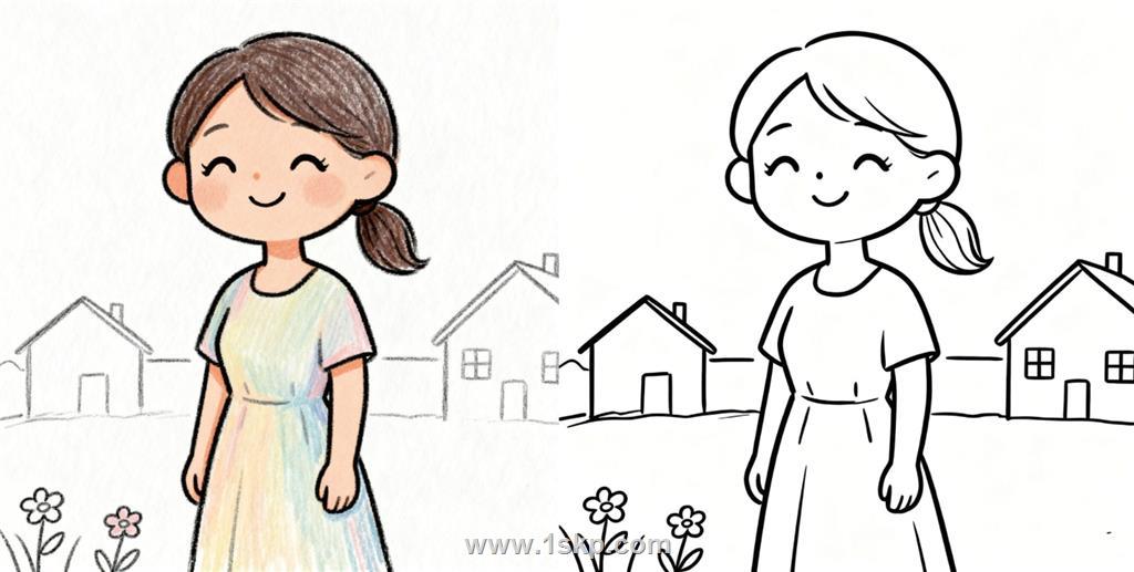 简笔画：我漂亮的妈妈 简笔画JPG格式图片素材