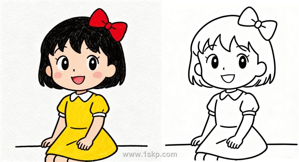 简笔画：小女孩（源静香） 简笔画JPG格式图片素材