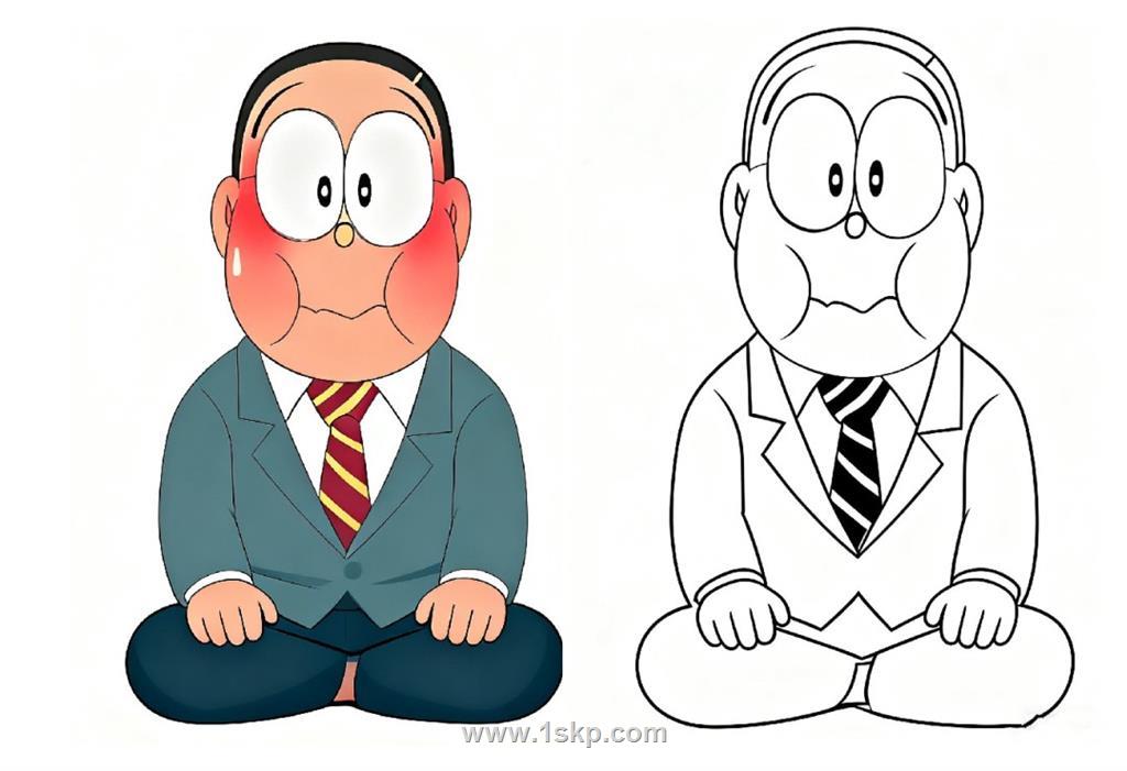 简笔画：野比大雄的叔叔-片冈玉夫 简笔画JPG格式图片素材