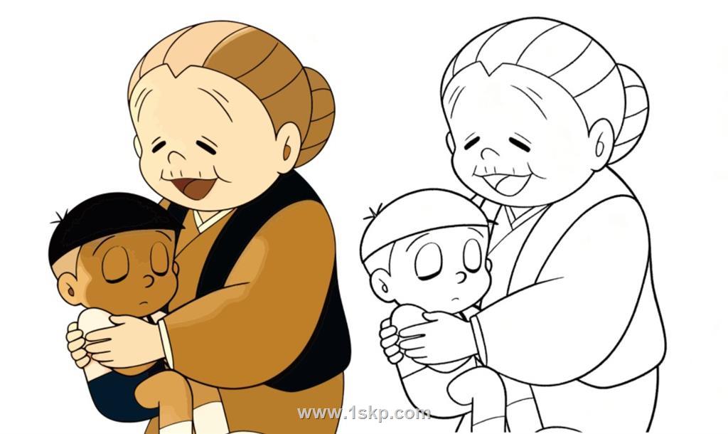 简笔画：野比大雄的奶奶 简笔画JPG格式图片素材