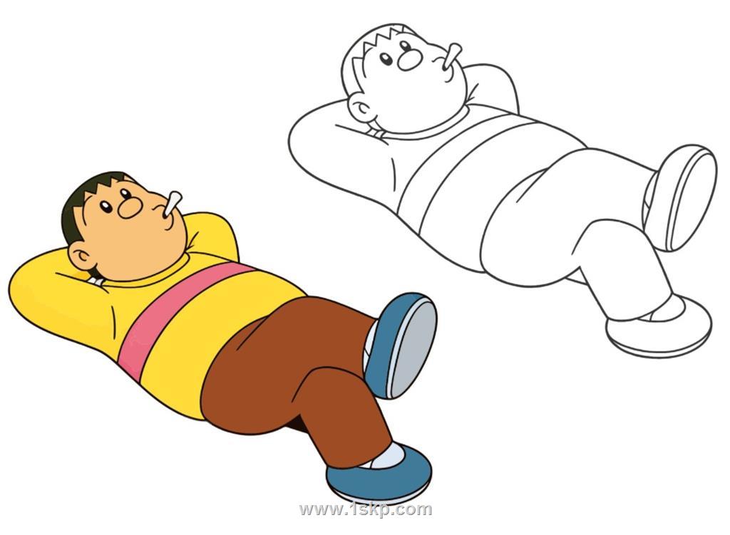 简笔画：胖虎睡觉吹口哨 简笔画JPG格式图片素材