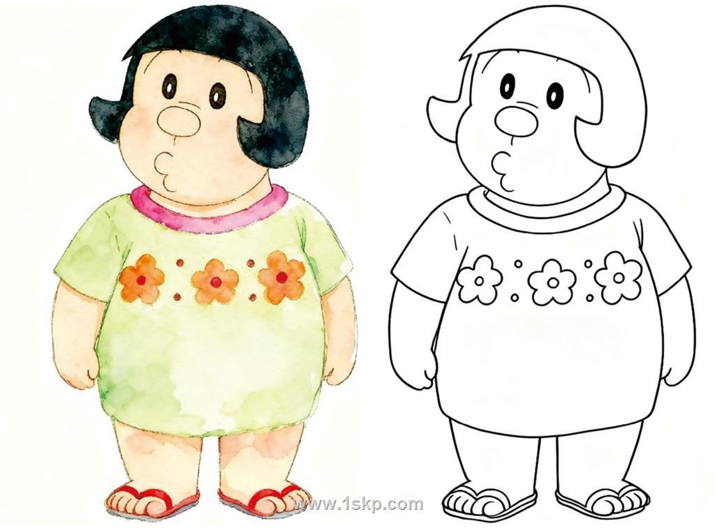 简笔画：胖虎的妹妹胖妞 简笔画JPG格式图片素材