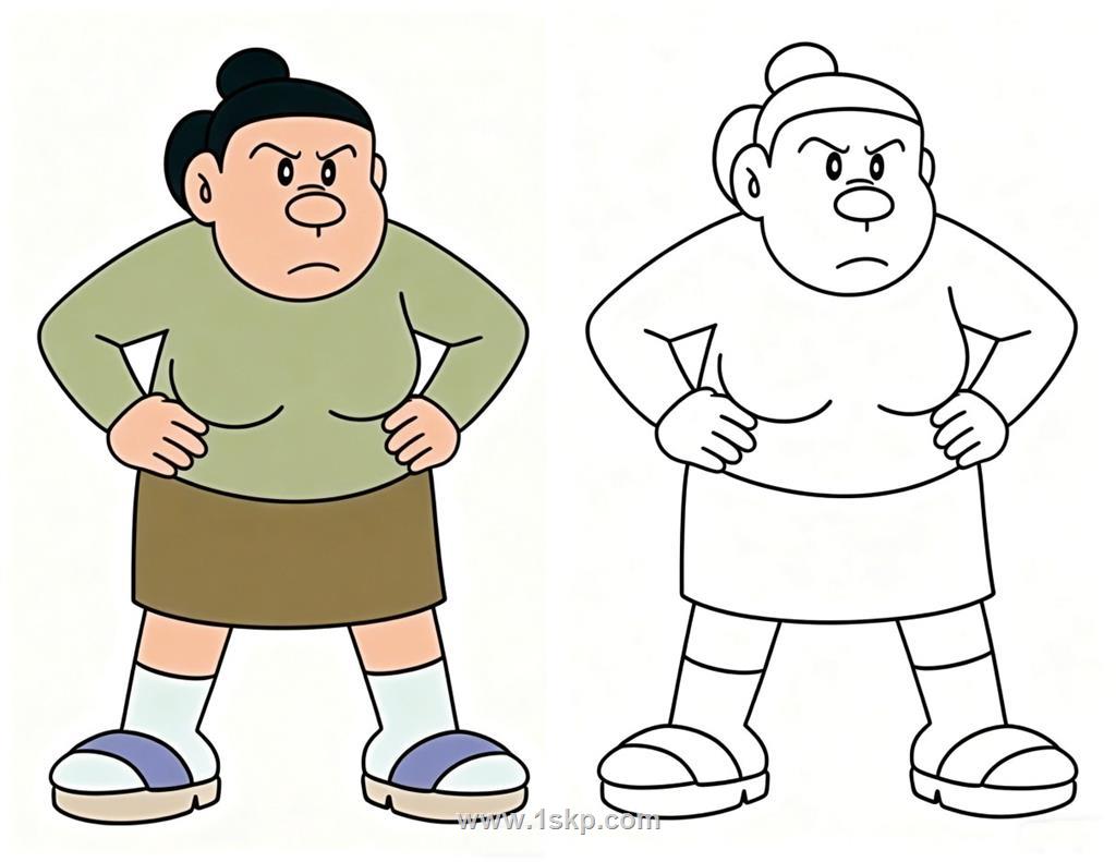 简笔画：胖虎的妈妈 简笔画JPG格式图片素材