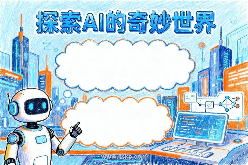 卡通手绘ai人工智能小报手抄报 手抄报版式设计JPG模板