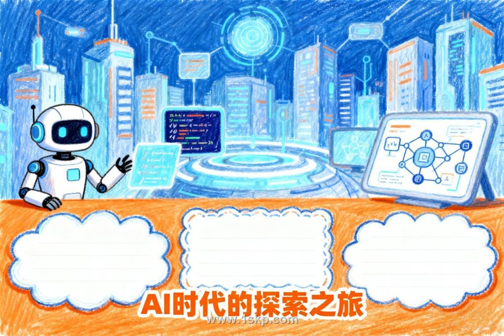AI时代的探索之旅小报手抄报 手抄报版式设计JPG模板