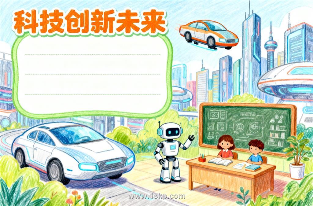 AI科技创新未来小报手抄报 手抄报版式设计JPG模板