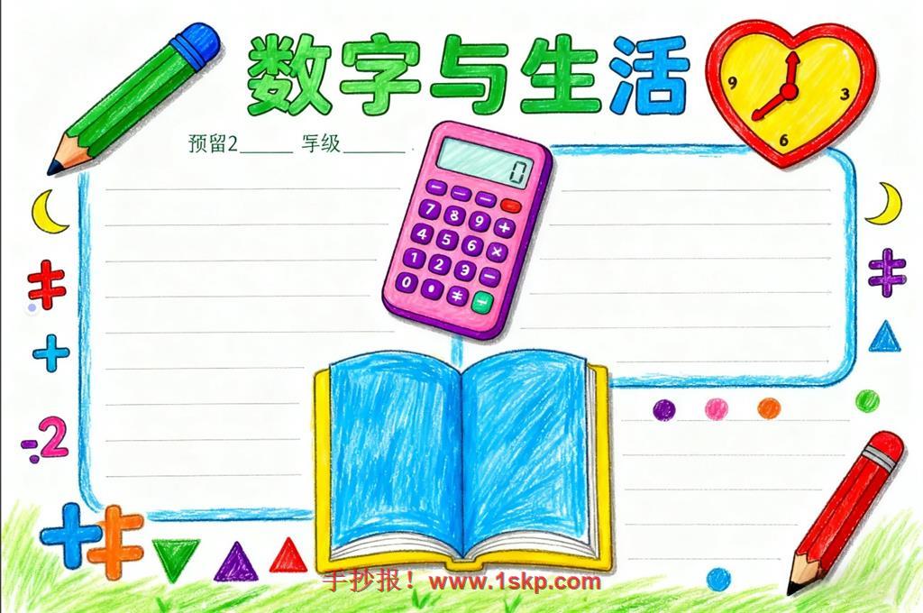 数字与生活手抄报 手抄报版式设计JPG模板