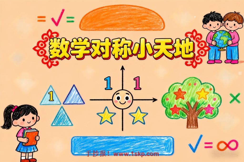 数学对称小天地手抄报小报 手抄报版式设计JPG模板