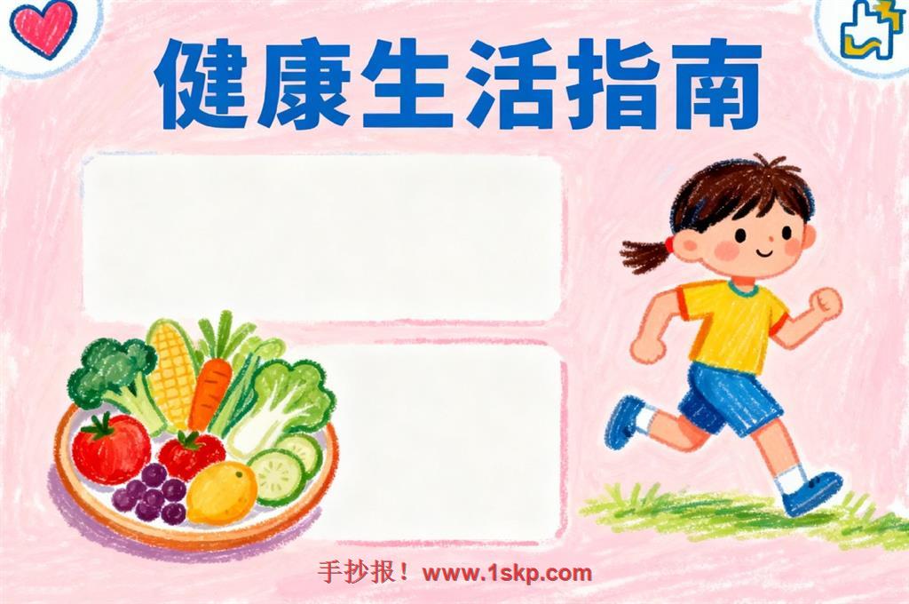 健康生活指南手抄报 手抄报版式设计JPG模板