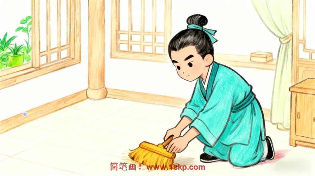 简笔画:一屋不扫，何以扫天下 简笔画JPG格式图片素材
