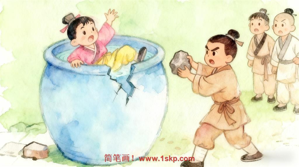 简笔画:司马光砸缸 简笔画JPG格式图片素材