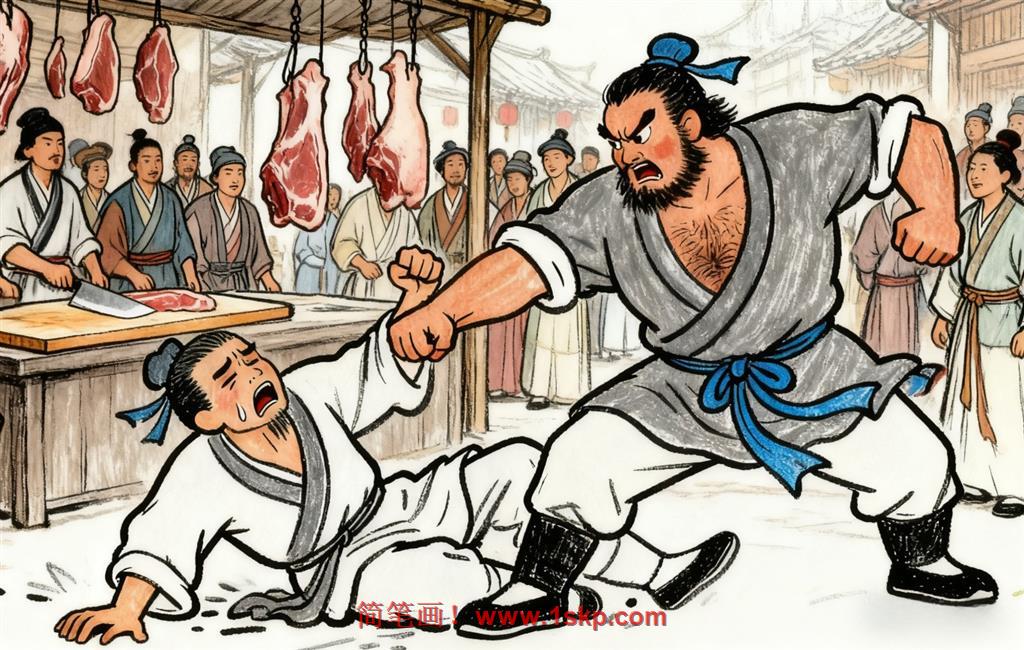 简笔画:水浒：鲁提辖拳打镇关西 简笔画JPG格式图片素材