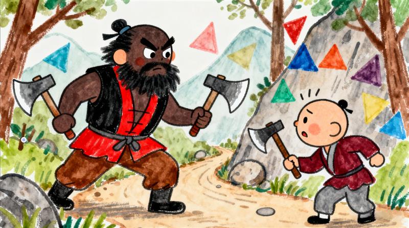 水彩画:李逵遇到李鬼-冤家路窄 简笔画JPG格式图片素材