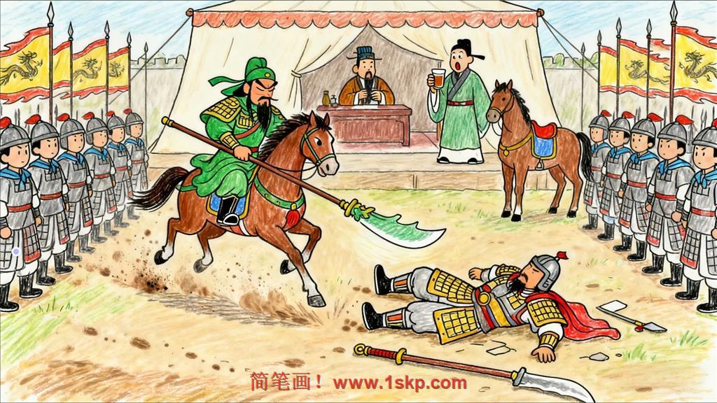 简笔画:关云长温酒斩华雄 简笔画JPG格式图片素材