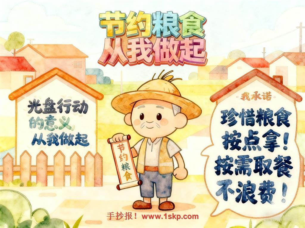 手抄报:卡通手绘节约粮食小报手抄报 手抄报版式设计JPG模板