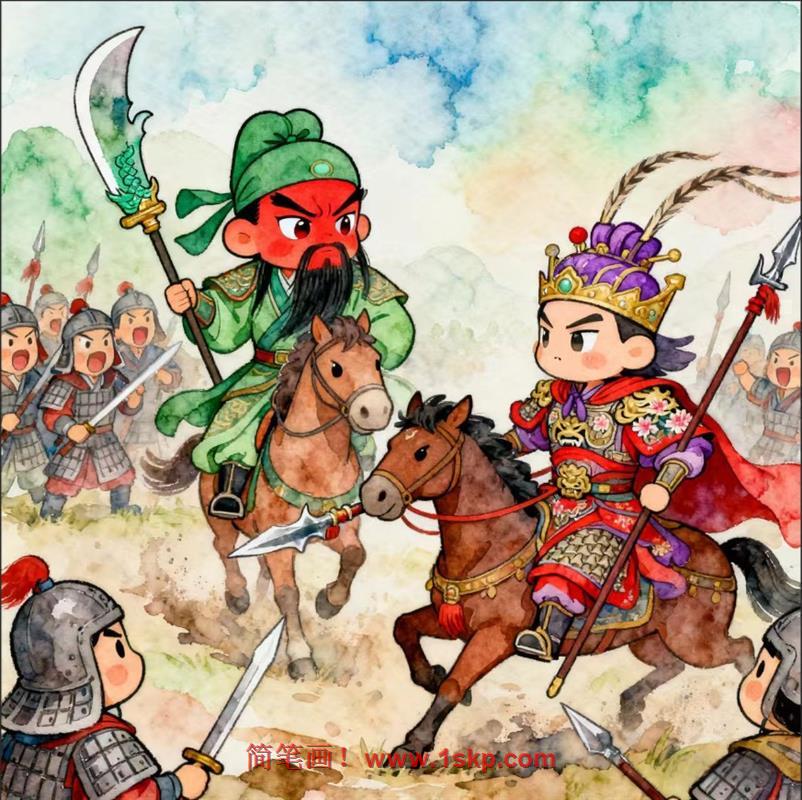 简笔画:三英战吕布之关羽吕布篇 简笔画JPG格式图片素材