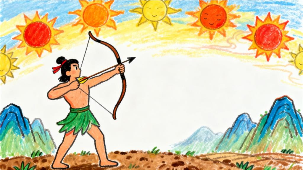 简笔画:后羿射日怎么画？神话故事简笔画 简笔画JPG格式图片素材