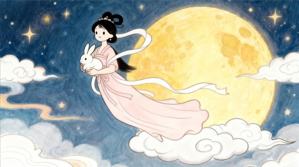 简笔画:嫦娥奔月绘画 简笔画JPG格式图片素材