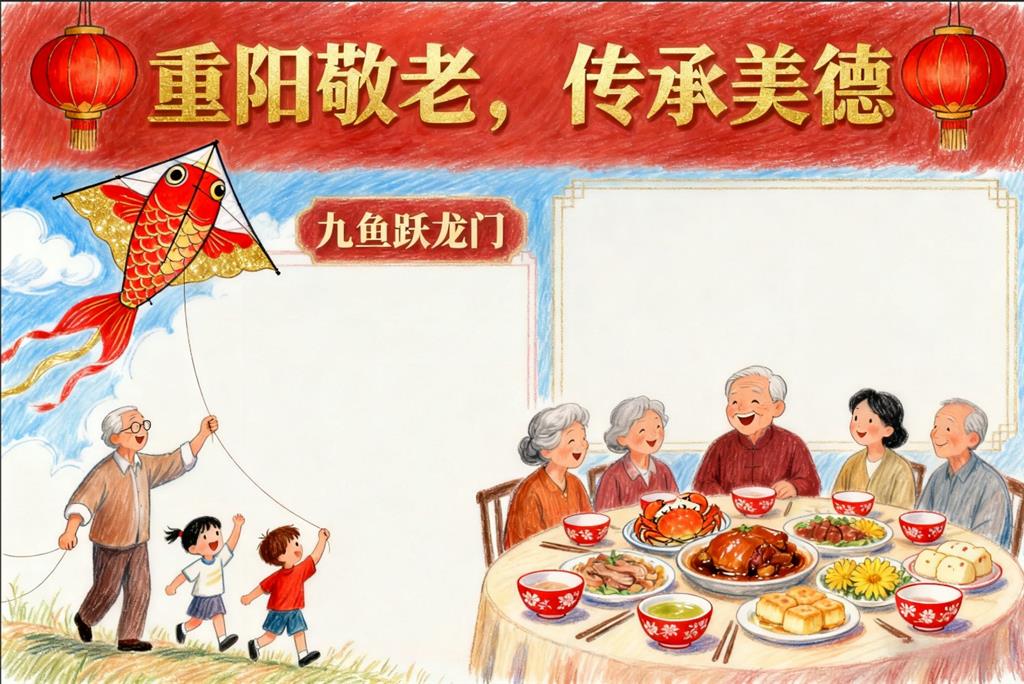 手抄报:九九重阳节小报手抄报 手抄报版式设计JPG模板