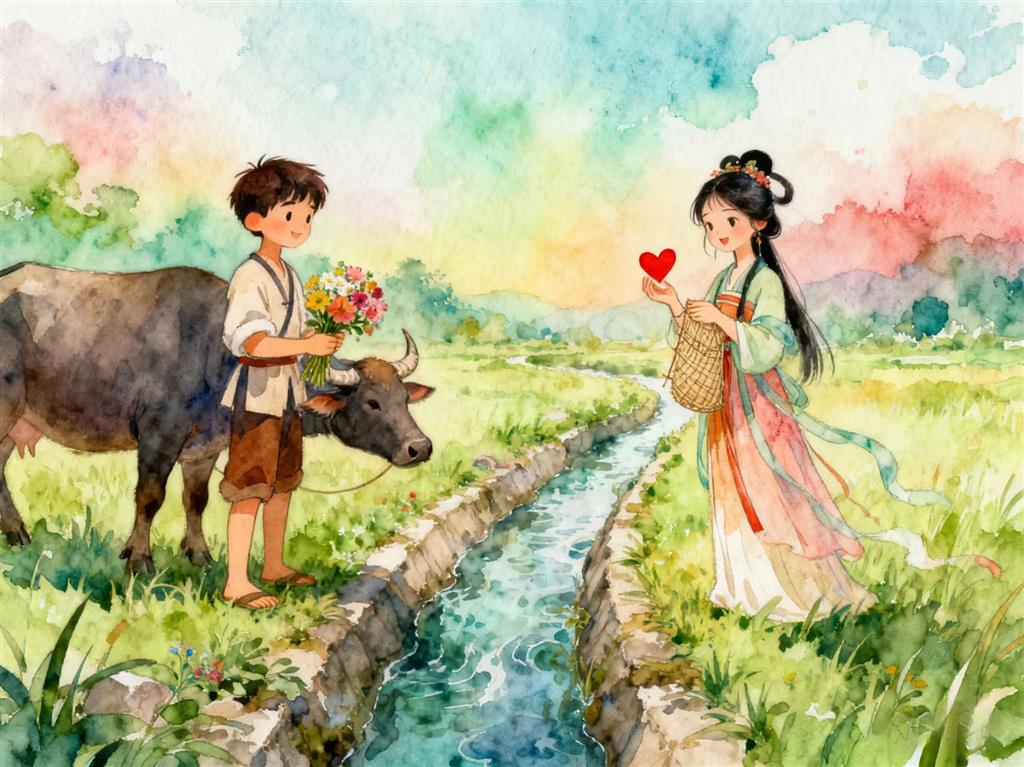 简笔画:牛郎织女的神话故事 简笔画JPG格式图片素材