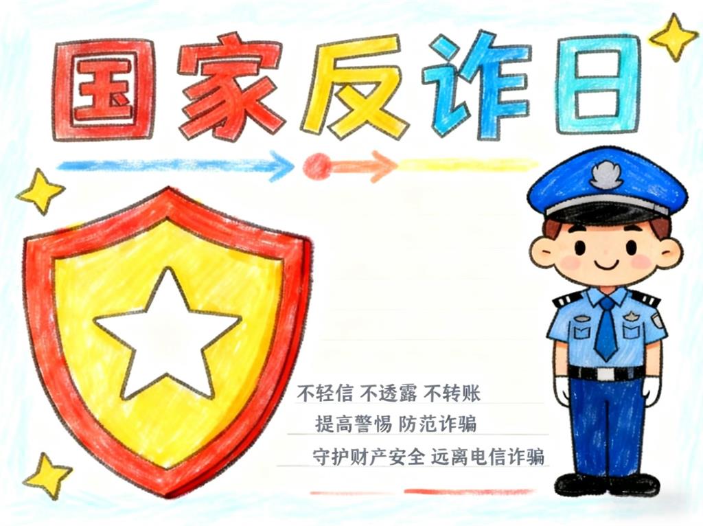 手抄报:卡通全国反诈日小报手 手抄报版式设计JPG模板