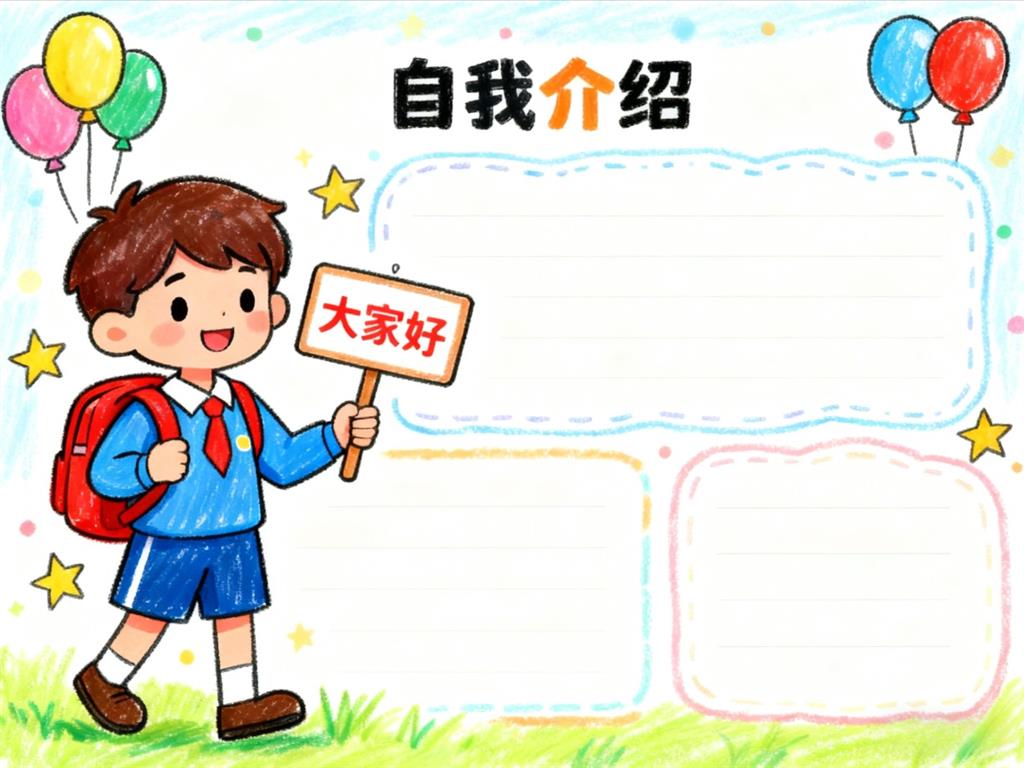 手抄报:小男生自我介绍小报 手抄报版式设计JPG模板