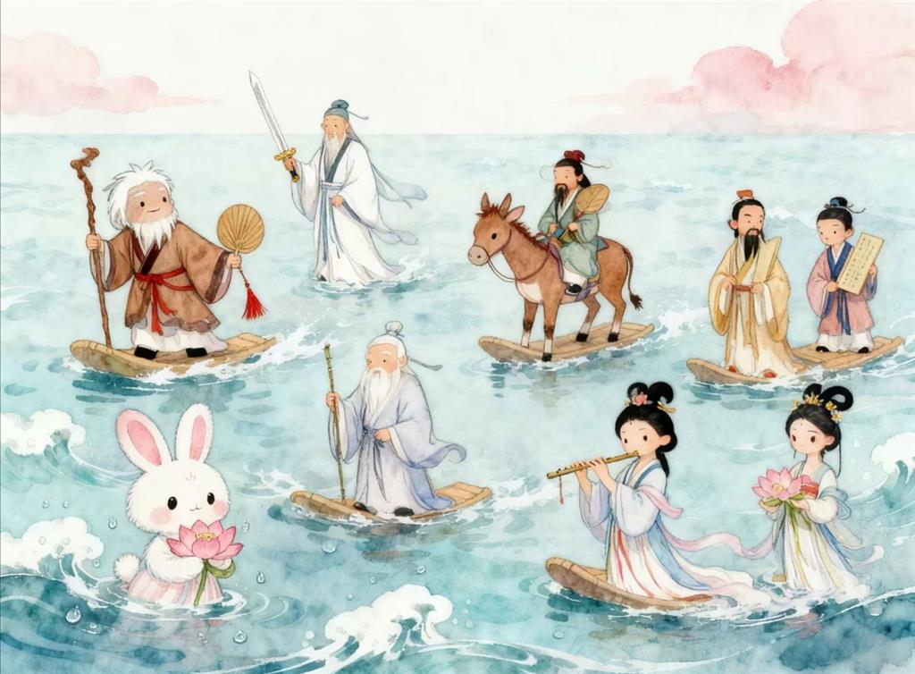 简笔画:八仙过海，各显神通 简笔画JPG格式图片素材