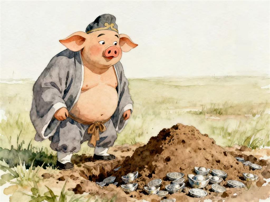 简笔画:天蓬元帅猪八戒之此地无银三百两 简笔画JPG格式图片素材