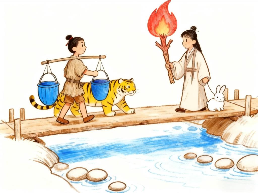 简笔画:水火不相容成语故事 简笔画JPG格式图片素材