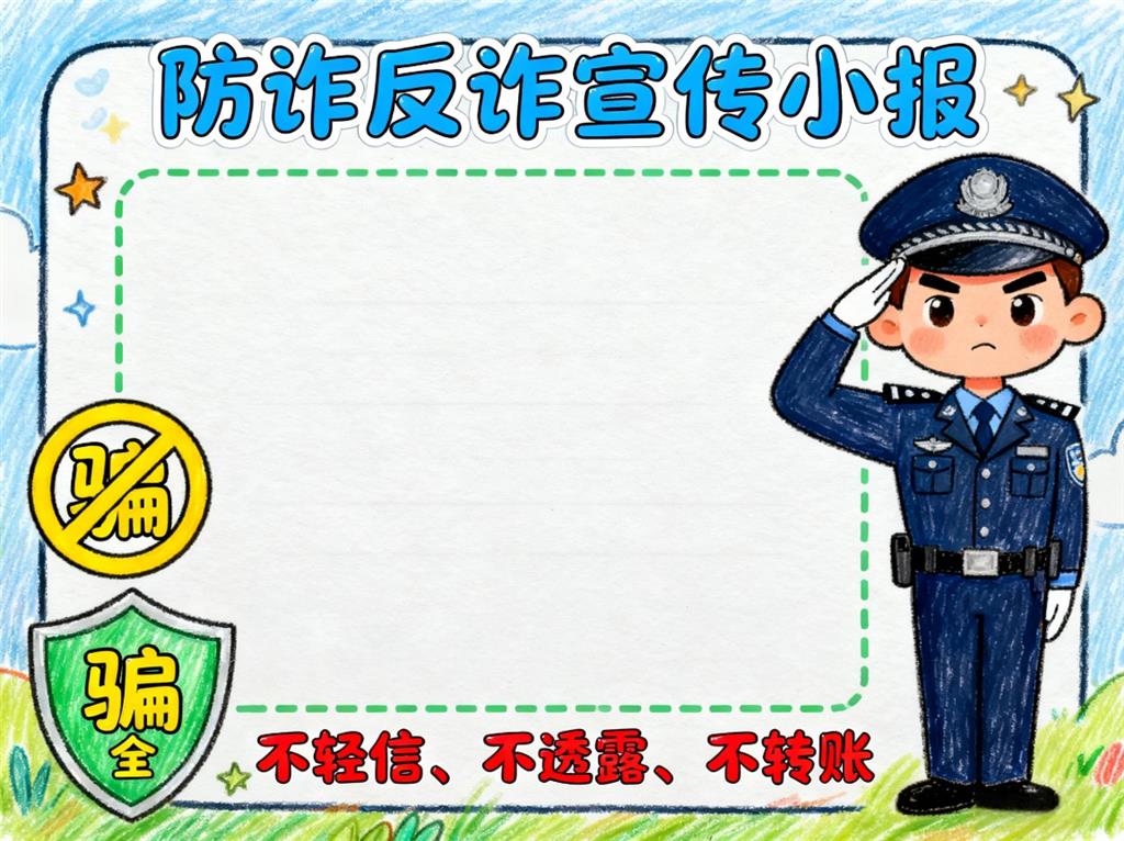 手抄报:防诈反诈宣传小报 手抄报版式设计JPG模板