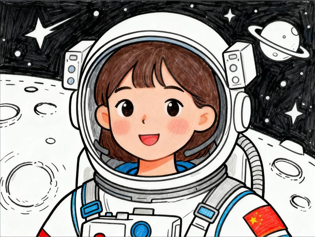 简笔画:女航天员人物 简笔画JPG格式图片素材