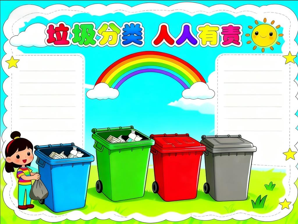 手抄报:垃圾分类，人人有责 手抄报版式设计JPG模板