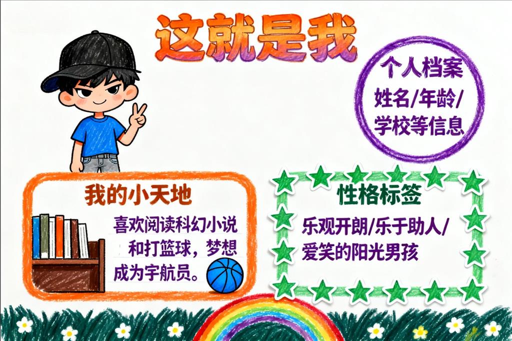 手抄报:自我介绍的手抄报 手抄报版式设计JPG模板