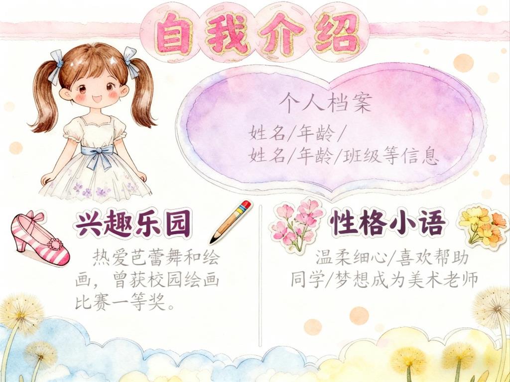 手抄报:自我介绍的手抄报 手抄报版式设计JPG模板