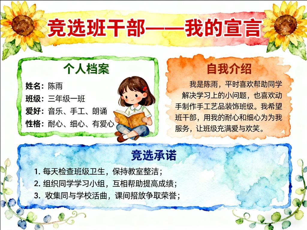 手抄报:竞选班干部小报 手抄报版式设计JPG模板