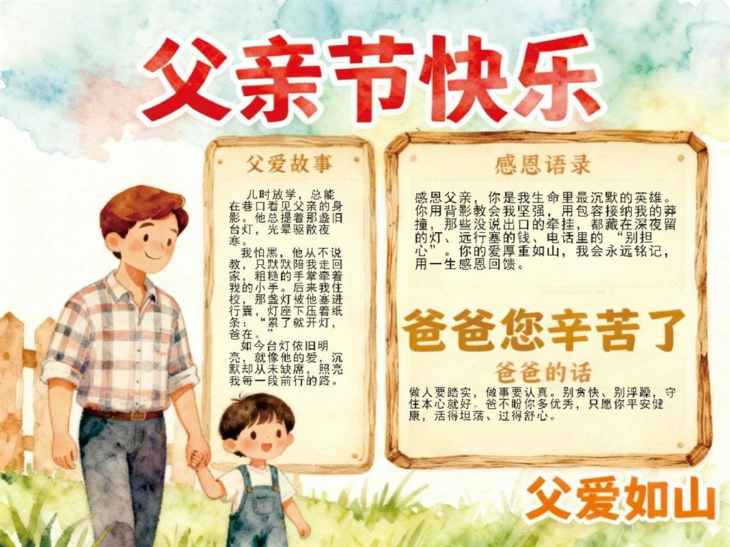 手抄报:父亲节手抄报 手抄报版式设计JPG模板