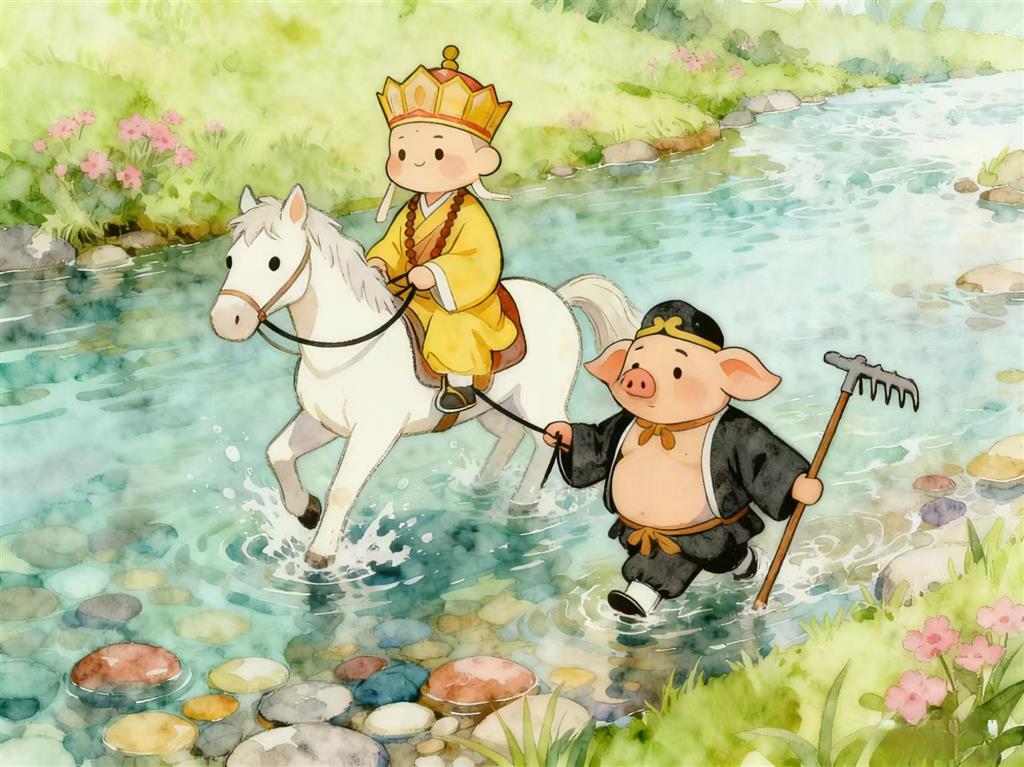 简笔画:Q版唐僧猪八戒怎么画？萌系西游人物踏青 简笔画JPG格式图片素材