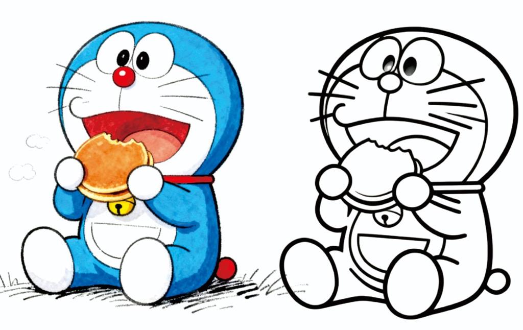 简笔画:哆啦A梦吃铜锣烧简笔画 简笔画JPG格式图片素材