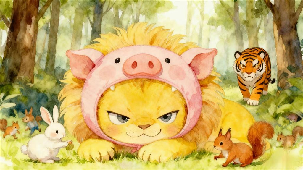 水彩画:扮虎吃老虎的成语故事 水彩画高清JPG图片素材