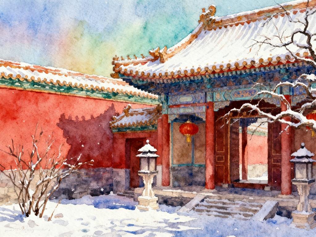 水彩画:一起来看冬日里的中式美学 水彩画高清JPG图片素材