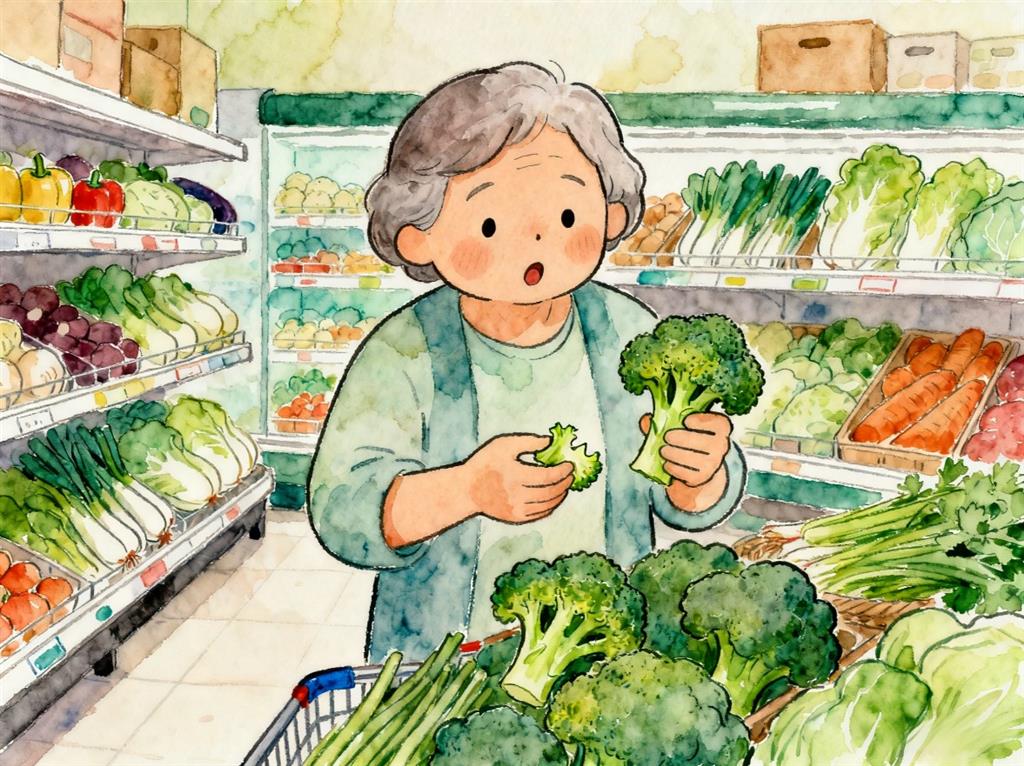 水彩画:大妈把更贵的西兰苔掰断谎称西兰花 水彩画高清JPG图片素材