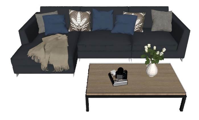 现代沙发茶几组合带花瓶SU模型 SU模型免费下载_sketchup模型