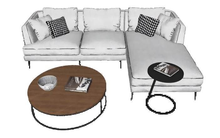 L形沙发和圆形茶几SU模型 SU模型免费下载_sketchup模型