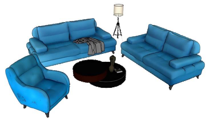 蓝色沙发茶几组合SU模型 SU模型免费下载_sketchup模型