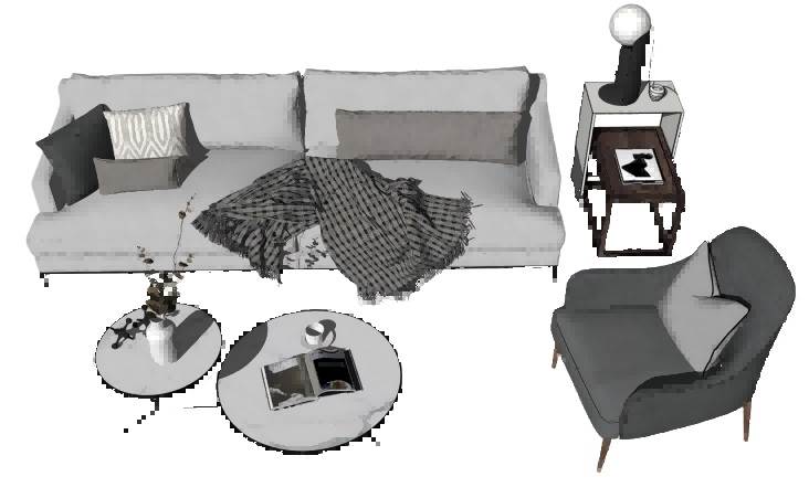 北欧沙发茶几组合SU模型 SU模型免费下载_sketchup模型
