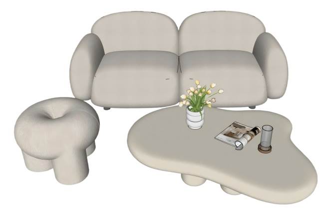 奶油风沙发茶几组合SU模型 SU模型免费下载_sketchup模型