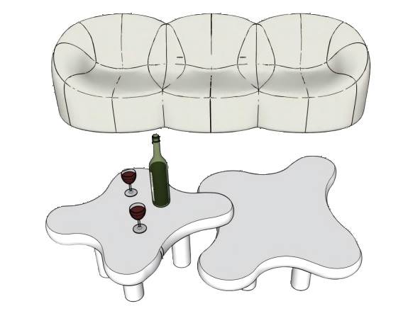 三人座沙发和茶几家具SU模型 SU模型免费下载_sketchup模型